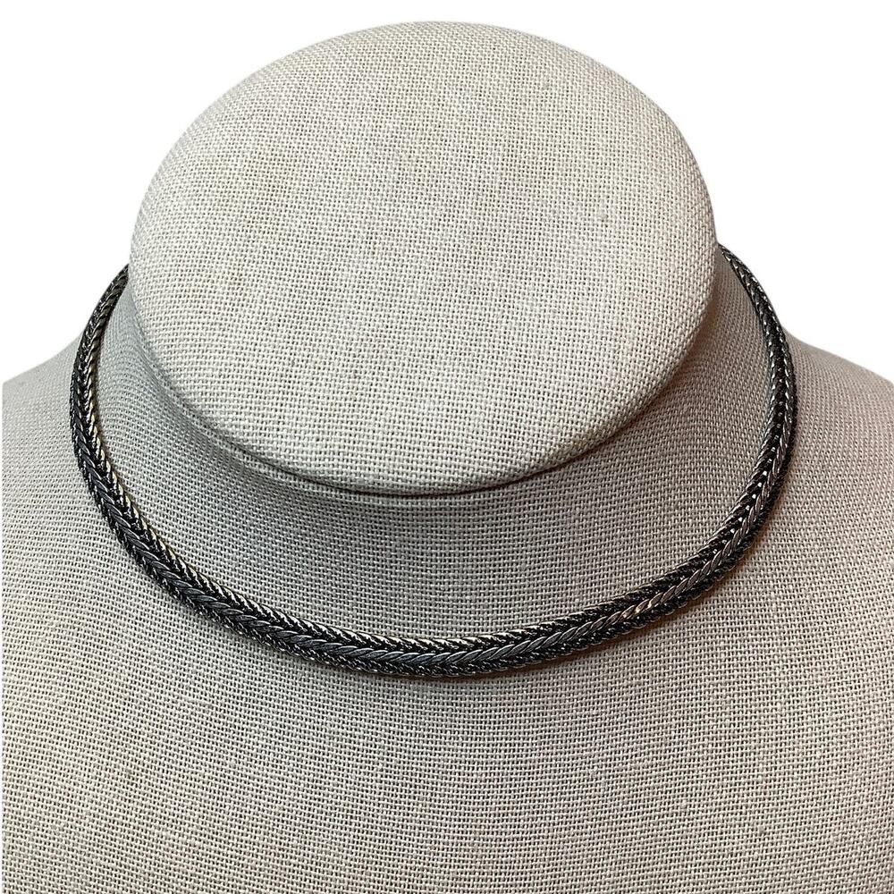 Luna Norte Silver Tone Double Herringbone Choker Necklace Edgy Vintage A7-21